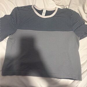 Lululemon Athletica Navy and White Striped Tee